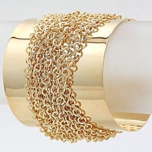 Gold Wide Bangle Multi Chain Bracelet